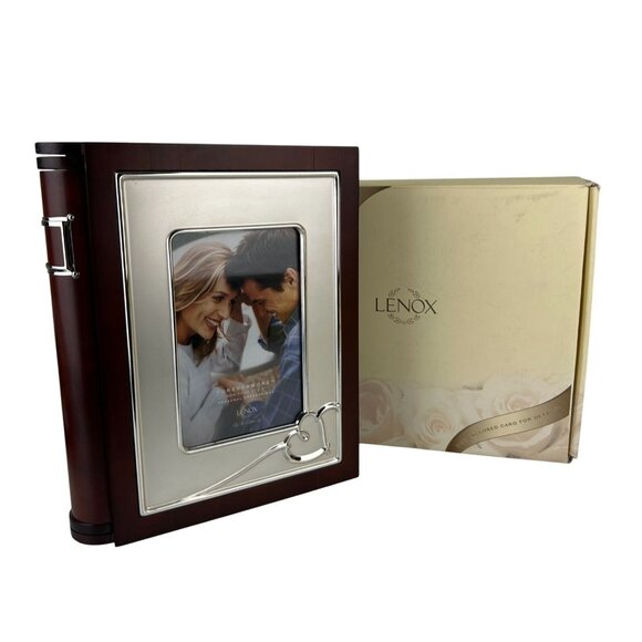 Lenox Forevermore Bookshelf Photo Album Wood Silver Tone Hearts Storage READ - Picture 2 of 16